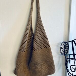 Brown Knit Tote Bag